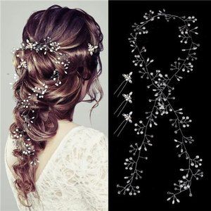 Bride Wedding Crystal Hair Vine Hair Accessories Extra Long Pearl &Crystal Beads